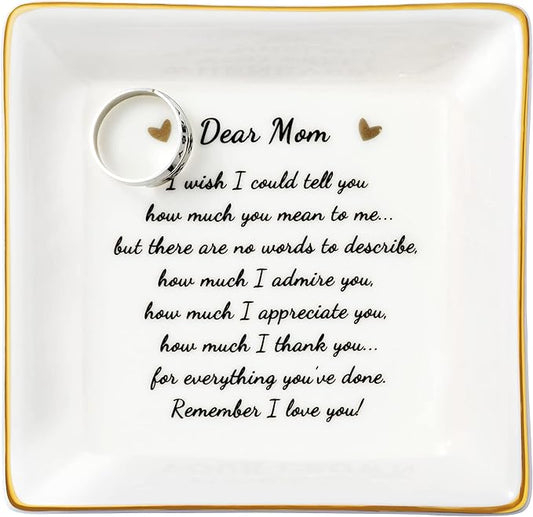 JoycuFF Gifts for Mom Birthday Unique from Daughter Ring Trinket Dish Tray Jewelry Ring Holder Mother's Day Thanksgiving Day Christmas Gifts for Mama Mother
