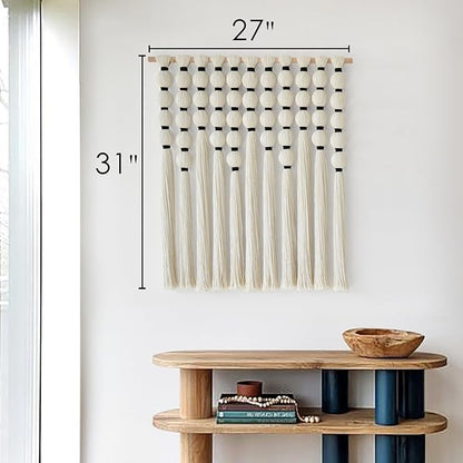 IOWER Macrame Wall Hanging 27" W x 31" L Boho Wall Decor Sphericity Cotton Textile Wall Hanging Art Fiber Yarn Art Handmade Detachable Assembly