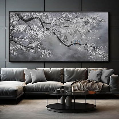 Kureful Nature Wall Decor Flowers White Pictures Art Bird Artwork Botanical Wall Art 29x58 Inch Hanging Art Wall Decorations for Office Bedroom