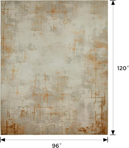 Joydeco 8x10 Area Rugs for Living Room, Washable Modern Abstract Non Slip Soft Rug, Low Pile Carpet for Bedroom, Dining Room, Home Office, Pet & Child Friendly, Light Brown & White & Beige