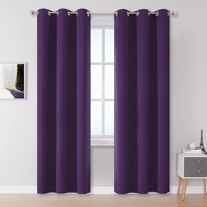 DUALIFE Royal Purple Blackout Curtains for Bedroom 42 x 84 Inch Length Set of 2 Curtain Panels - Thermal Insulated Room Darkening Curtains