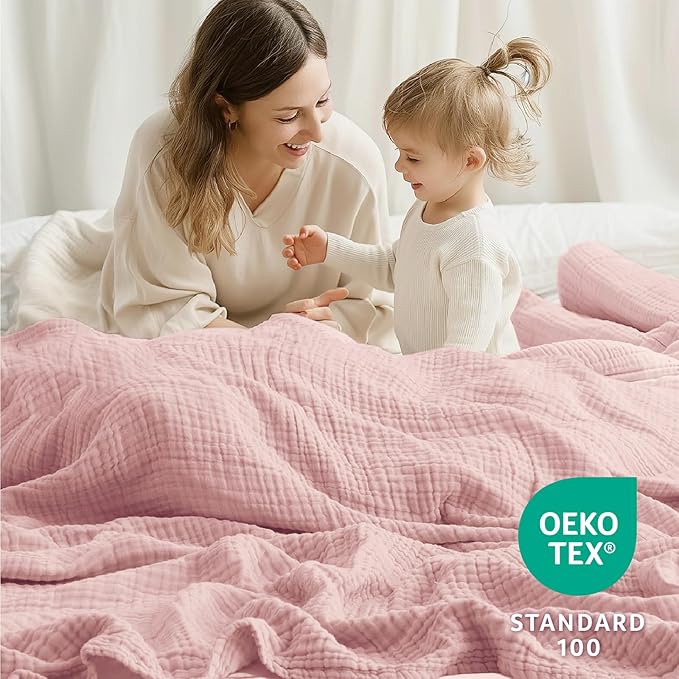 100% Cotton Muslin Blanket King 108" x 90", 6 Layers Breathable and Lightweight Cotton Throw Blankets for Bed, Soft Cooling Summer Gauze Blanket for Adults All Season, Dusty Rose‌