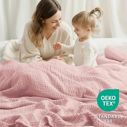 100% Cotton Muslin Blanket King 108" x 90", 6 Layers Breathable and Lightweight Cotton Throw Blankets for Bed, Soft Cooling Summer Gauze Blanket for Adults All Season, Dusty Rose‌