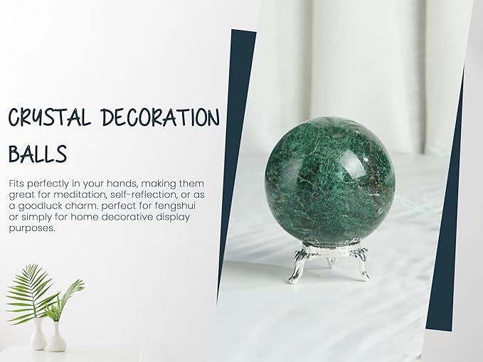 Crocon 35mm Green Aventurine Stone Sphere Ball with Metal Stand 1400+ Carats Gemstone Ball Healing Sphere Sculpture Figurine for Fengshui Divination Home Decoration Photography Crystal Sphere