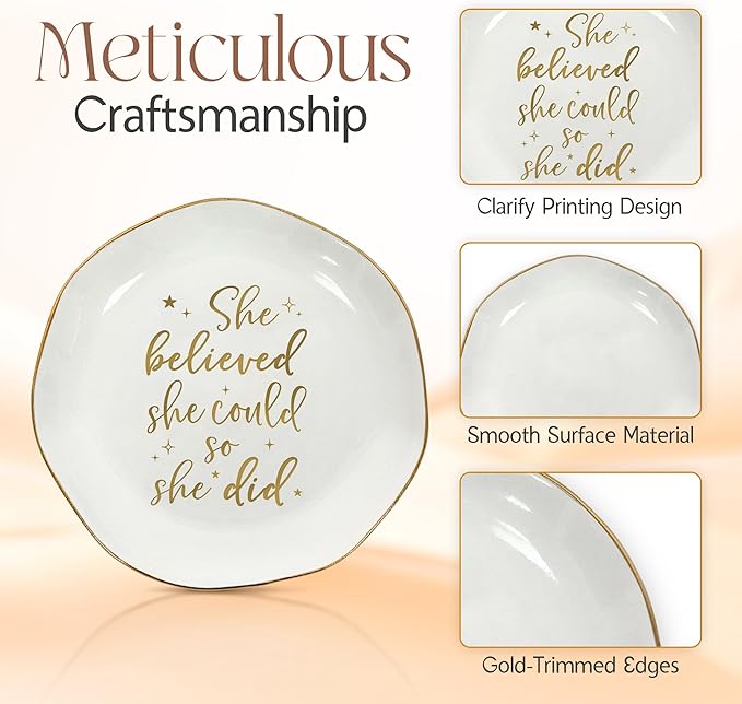 OASSIE Graduation Gifts for Her - 4"x4" Round-Shaped Ceramic Jewelry Dish Tray - Christmas Thank You Inspiration College High School Graduation Gifts for Her Friends Sister Women