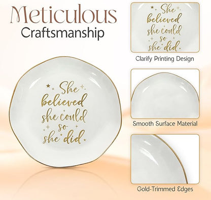 OASSIE Graduation Gifts for Her - 4"x4" Round-Shaped Ceramic Jewelry Dish Tray - Christmas Thank You Inspiration College High School Graduation Gifts for Her Friends Sister Women