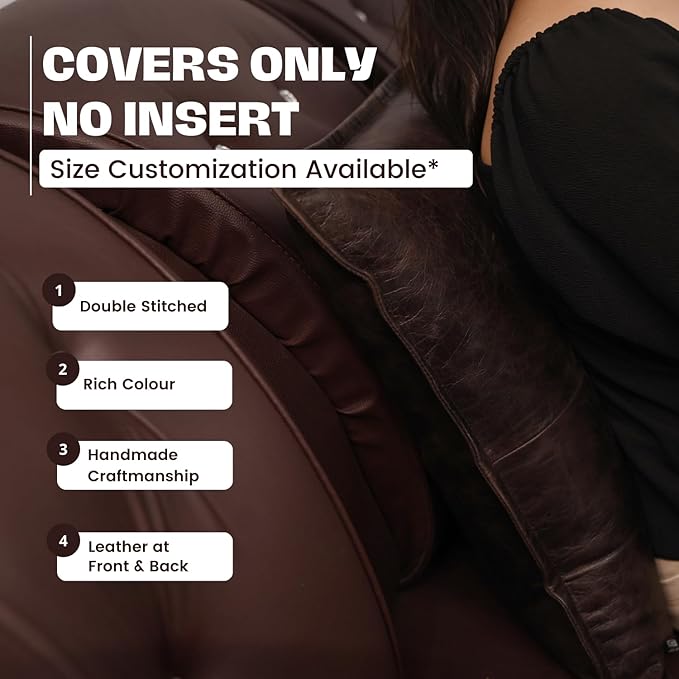 D DOLLY LAMB Lambskin Leather Pillow Cover - Sofa Cushion Case - Decorative Throw Covers for Living Room & Bedroom, 18x18 Inches - Dark Brown Crunch Box Pack of 2