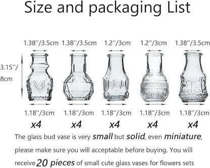 Glass Bud Vase Clear - Mini Vases 20Pcs/Set Bud Vases for Flowers Cute Clear Vintage Small Glass Vases Bud vases in Bulk for Decor, Home Table Centerpieces, Dinning, Wedding