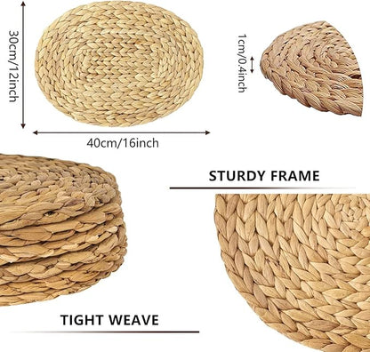 Oval Woven Placemats, Natural Water Hyacinth Placemats Set of 4, Straw Braided Rattan Placemats, 12x16 Inches Plate Chargers Set, Non-Slip Heat Resistant Woven Chargers for Dining Table
