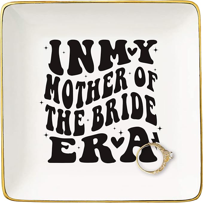 NZY Mother of the Bride Jewelry Tray Trinket Holder Ring Dish - Cute Wedding Gift, Bridal Party Gift, Ceramic