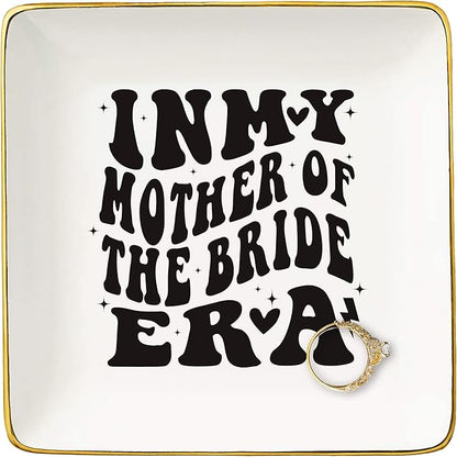 NZY Mother of the Bride Jewelry Tray Trinket Holder Ring Dish - Cute Wedding Gift, Bridal Party Gift, Ceramic