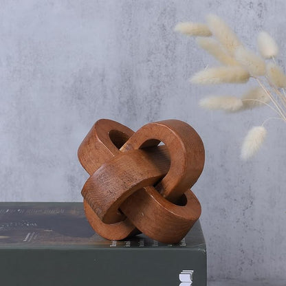 Wood Knot Decor Farmhouse Wood Chain Link Ornaments Accents Wood Art Crafts Decorative Chain Knot Decor Modern Home Accessories for Coffee Table Tiered Tray Boho Bookshelf Decor