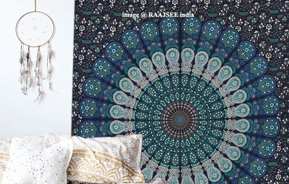 Rajsee Blue Mandala Tapestry for Bedroom, Aesthetic Room Decor, Queen 210x220 cms