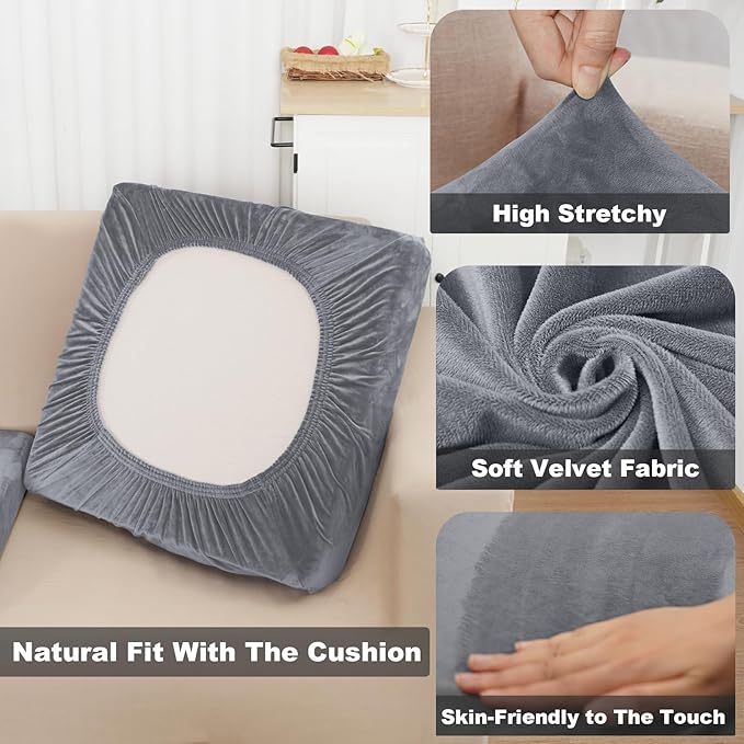NAISI Couch Cushion Covers 1 Piece Velvet Stretch Loveseat Cover or 2 Seat Sofa Cover Soft Individual Couch Covers for Sectional Sofa(1 PC for 2-Seat Cushion or Loveseat,Dark Grey)