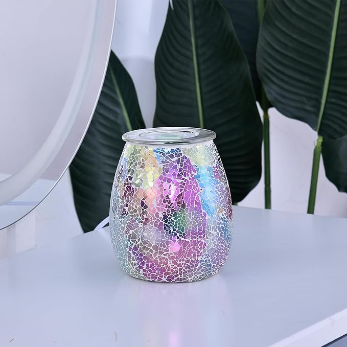 Dicimi Seven Color Mosaic Candle Heater, Glass Wax Melt Heater, Electric Fuel Burner - Incense Wax Cube Melting and Burner - Home Electric Air Freshener Art Present (Seven Color Tempered)