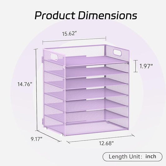 7 Tier Paper Organizer - Mesh Desktop File Holder with Handles for Office School Desk, Black (Purple)