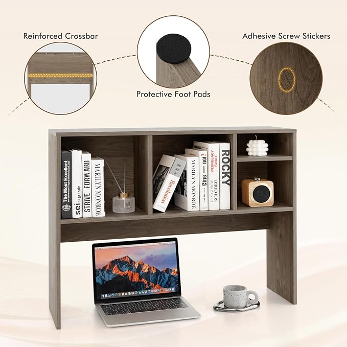 Desktop Bookshelf, 2-Tier Display Organizer Shelf Rack, Dorm Desk Hutch, Desk Shelf for Top of Desk, Multipurpose Wood Counter Top Bookcase for Office Home