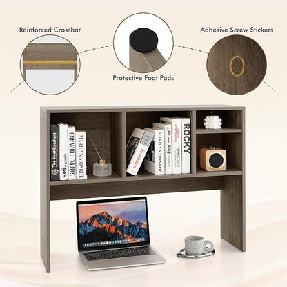 Desktop Bookshelf, 2-Tier Display Organizer Shelf Rack, Dorm Desk Hutch, Desk Shelf for Top of Desk, Multipurpose Wood Counter Top Bookcase for Office Home