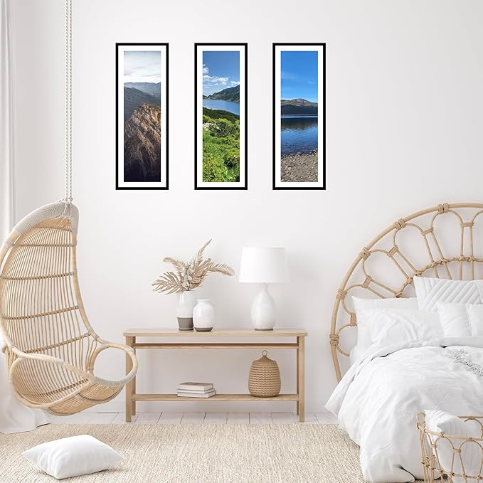 12x30 Picture Frame with 9x27 Mat Set of 2, Display Photo 9x27 with Mat or 12 x 30 Without Mat, Wall Hanging Large 12 by 30 Poster Frame with Plexiglass, 2 Pack, Black