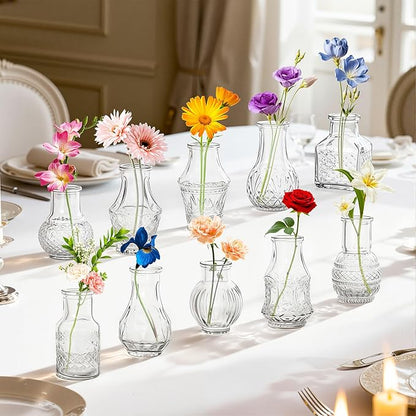 20 Pcs Glass Bud Vases Set, Mini Vintage Bulk Clear Vases for Centerpieces Decor, Cute Tiny Glass Flower Vases for Wedding Party Home Table Decoration