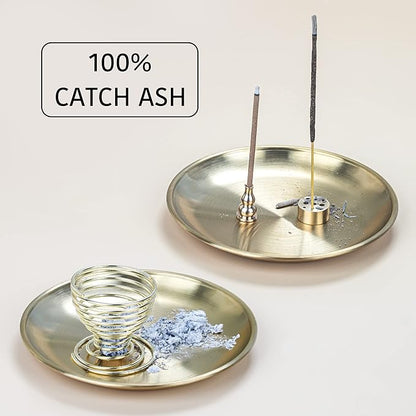 ZenBless 5 in 1 Incense Burner, Palo Santo Holder, Sage Holder, Incense Sticks/Coil/Cones, 5.5 inches Brass Ash Catcher for Meditation Yoga Room (Gold_2pcs)