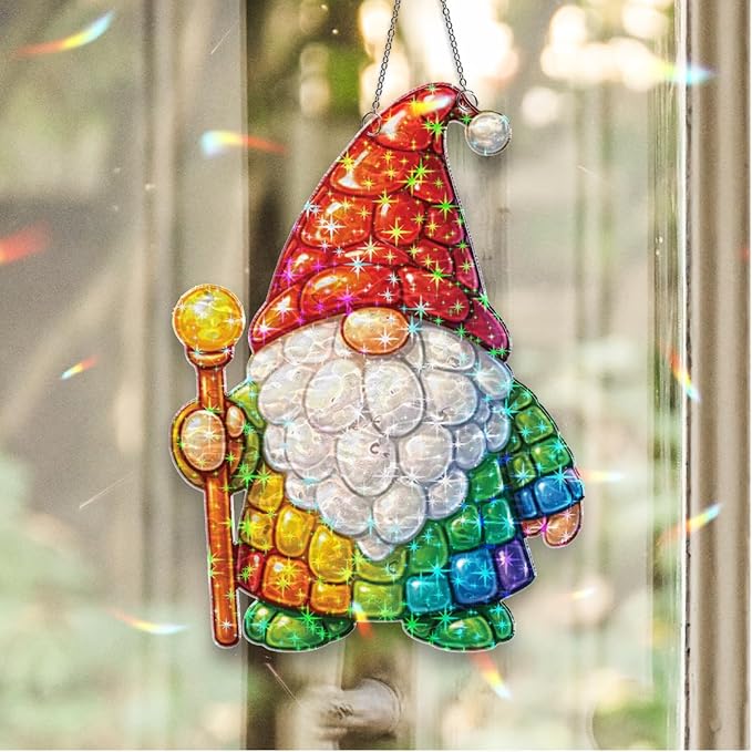 Whimsical Gnome Spirit Acrylic Suncatcher, Window Hanging Sun Catcher Ornament, Crystal Prism Light Catcher Decor, Sunlight Window Decor, Aesthetic Home Decor Gift