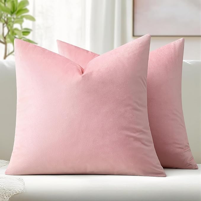 MIULEE Velvet Throw Pillow Covers 20x20 Inch, Pack of 2 - Bright Pink, Soft Solid Decorative Pillow Covers Cushion Cases Modern Luxury Valentines Home Decor for Spring Couch Sofa Bedroom Livingroom