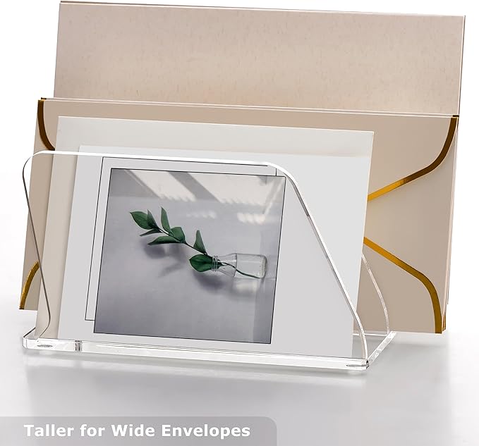 SANRUI Acrylic Mail Organizer for Desk, Clear Desk Organizer with 3 Vertical Slots, Upright Binder Divide for Notebooks, Mails, Books, Office Supplies, Small File Holder for Office,Home, School