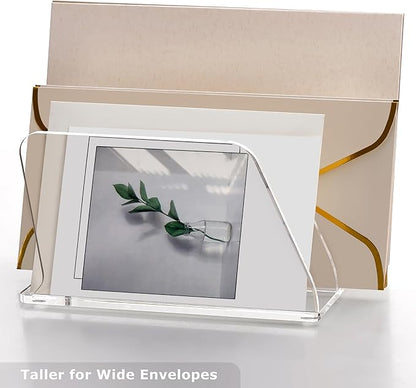 SANRUI Acrylic Mail Organizer for Desk, Clear Desk Organizer with 3 Vertical Slots, Upright Binder Divide for Notebooks, Mails, Books, Office Supplies, Small File Holder for Office,Home, School