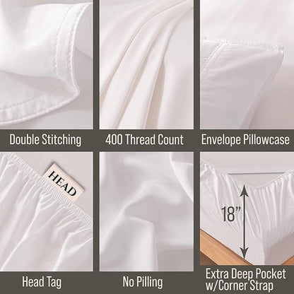 Bella Coterie 6 Piece Luxury Bamboo Viscose California King Size Sheet Set | 100% Organically Grown | Cooling for Hot Sleepers | 18" Deep Pocket | Soft & Hypoallergenic | 4 Pillowcases [White]