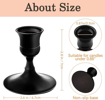 Vintage Black Taper Candle Holders, Set of 12, Metal Taper Candlestick Holder for Dinner Room Table Centerpiece, Wedding Reception, Festive,Mantel Decoration, Home Decor (Black, Set of 12)