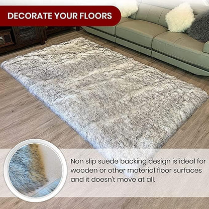 LAMBZY High Pile Super Soft Faux Sheepskin Rug (White/Black, 2'x3')