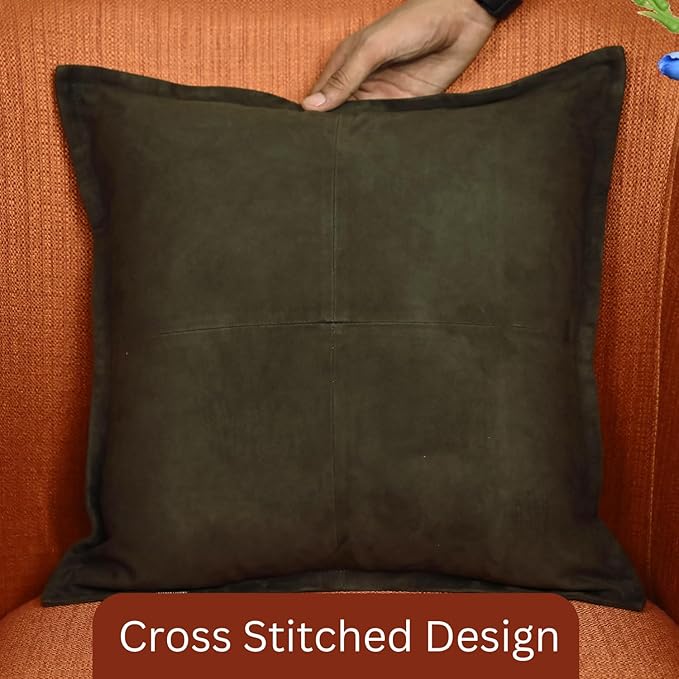 LL LEATHER LOVERS Genuine Suede Leather Pillow Cover, 14x14 Inch Case for Lumbar Throw Couch Pillows, Thick & Soft Cushion Covers for Sofa Bed Home Decor (Suede Deep Forest Green Box Pack of 1)