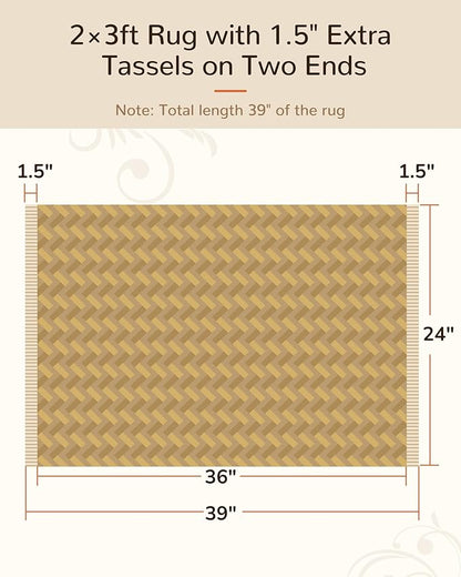 BESTSWEETIE 2x3 Washable Rug Hand-Woven Low Pile Soft Modern Farmhouse Bohemian Decor Reversible Braided Rugs with Tassels Throw Carpet for Living Room Bedroom Entryway Bathroom, Natural Jute