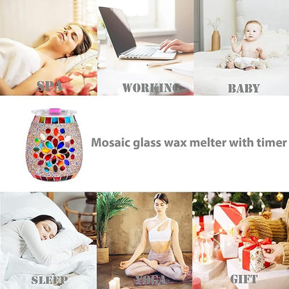 Dicimi Mosaic Glass Electric Wax Melt Warmer, Candle Warmer & Essential Oils Burner - Premium Wax Melts Burner (Petal)