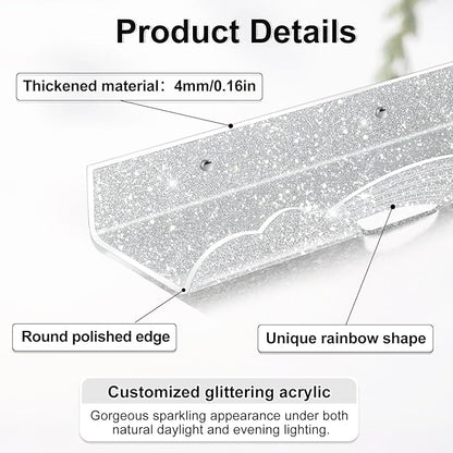 Rainbow Glitter Acrylic Floating Shelves, 23.6" Wall Mounted Nursery Bookshelves, Display Ledge for Books Toys Cosmetic Storage, Bathroom Bedroom Living Room Wall Organizer, 2 Pack, Silver