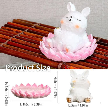 Lotus Rabbit Incense Holder Cute Animal Figurine Incense Burner Flower Stand Ash Catcher Creative Cartoon Resin Rabbit Statue for Home Room Decor Meditation Yoga Spa