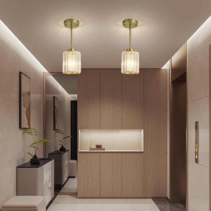Pendant Lights Kitchen Island 3 Pack, Gold Modern Crystal Mini Chandelier Ceiling Hanging Pendant Light Fixtures for Kitchen Hallway Dining Room Bedroom