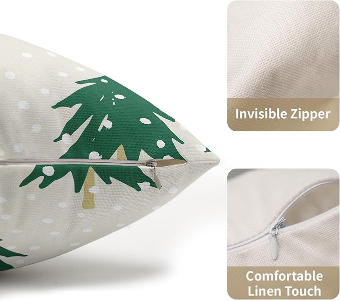 Christmas Tree Lumbar Pillow Covers 12x20 Set of 2 Green Beige Xmas Snow Pattern Rustic Decorative Outdoor Farmhouse Pillowcases Decorations Winter Holiday Throw Cushion Cover Decor for Couch Sofa Bed