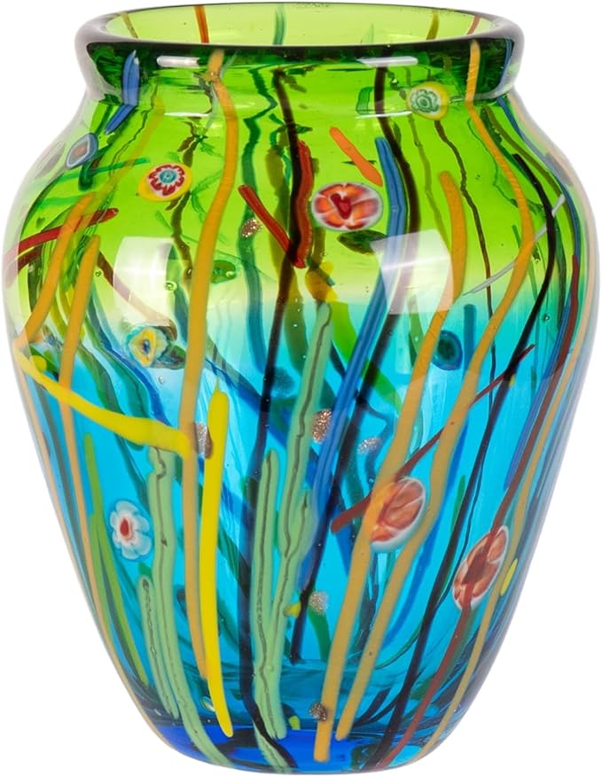 Glass Vases for Flower, Unique Hand Blown Green Glass Vase, Modern Art Decorative for Home Living Room, Office, Table centerpieces, Bookshelves and Wedding Decorations (JG31)