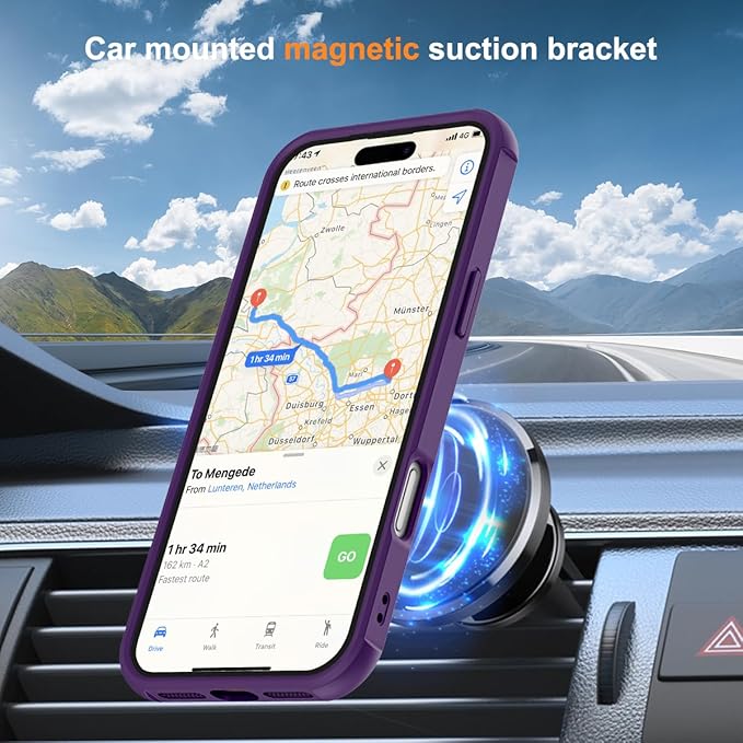 Compatible with iPhone 17 Pro Max Case with Invisible Magnetic O-Ring Stand Military-Grade Translucent Case for iPhone 17 ProMax 6.9" [Compatible with Mag-Safe][Great Grip Feeling], Purple