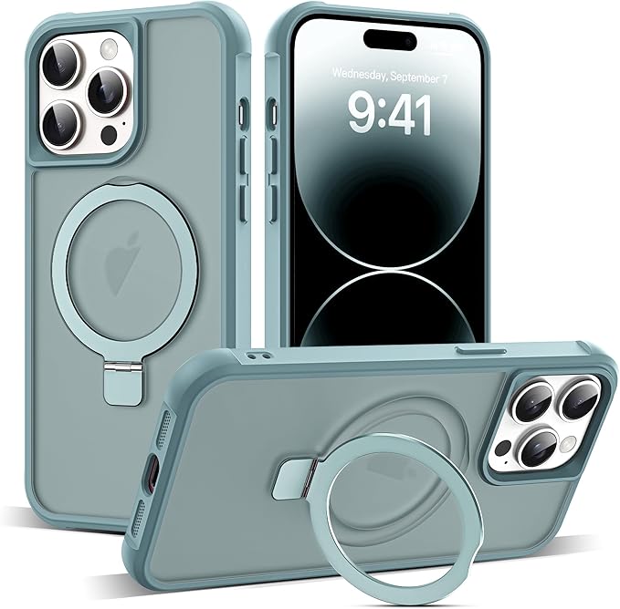 Compatible with iPhone 14 Pro Max Case with Invisible Magnetic O-Ring Stand Military-Grade Translucent Case for iPhone 14 ProMax 6.7" [Compatible with Mag-Safe][Great Grip Feeling], Blue