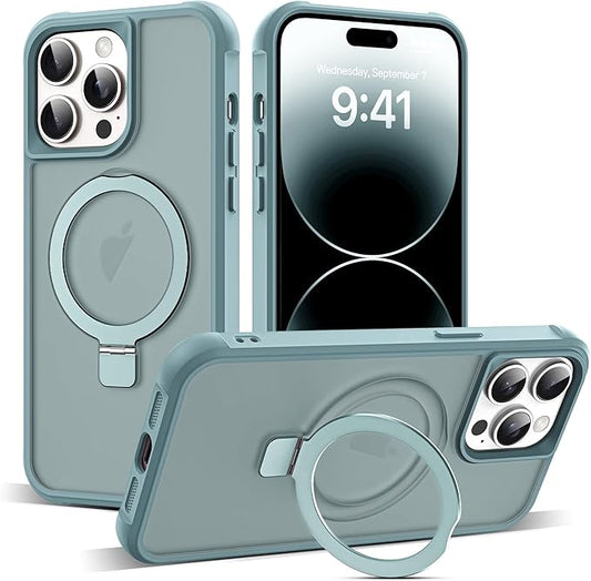 Compatible with iPhone 14 Pro Max Case with Invisible Magnetic O-Ring Stand Military-Grade Translucent Case for iPhone 14 ProMax 6.7" [Compatible with Mag-Safe][Great Grip Feeling], Blue