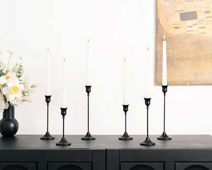 Set of 6 Black Candle Holders for Taper, Vintage Candlestick Holder Decorative Metal Candle Sticks Home Decor Centerpieces for Table Mantel Festive Decorations