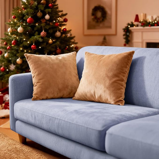 Encasa XO Velvet Throw Pillow Covers 20x20 in (50x50 cm) - Gold - Set of 2 No Inserts, Only Pack of 2 Cases | Soft Square Decorative Euro Shams Cushion Cover for Couch, Sofa