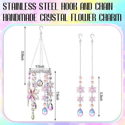 Suncalla 3 Pcs Winter Snowflake Suncatchers Winter Crystal Sun Catchers Snow Flake Hanging Suncatcher Wind Chime with Chain Rainbow Indoor Outdoor Window Christmas Decor