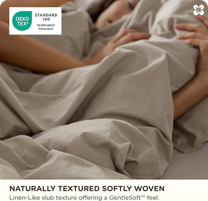 Bedsure Cotton Duvet Cover Oversized King - Luxury Slub Weave 100% Cotton Duvet Cover with a Linen Like Textured, Easy Change Durable Bedding, Tannish Linen Grey, 120" x 98"
