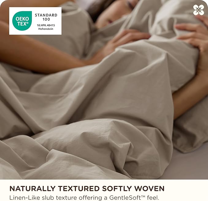 Bedsure Cotton Duvet Cover Full - Luxury Slub Weave 100% Cotton Duvet Cover with a Linen Like Textured, Easy Change Durable Bedding, Tannish Linen Grey, 80" x 90"