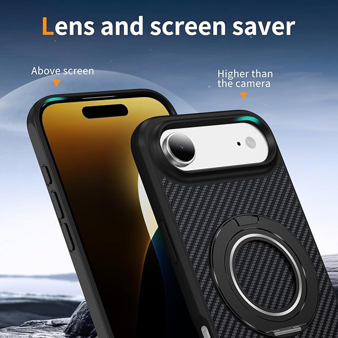 Mag-Stand Carbon Fiber Case for iPhone 17 Air, 360° Rotate Magnetic Stand, Compatible with MagSafe, 15FT Military Protection, Slim Shockproof Magnetic Kickstand Mag Phone Case for Men Women