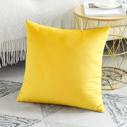 Artscope Luxury Velvet Pillow Covers Decorative Square Pillowcases Soft Solid Cushion Cases for Couch Sofa Bedroom Home Decor 16x16 Inch Golden Yellow